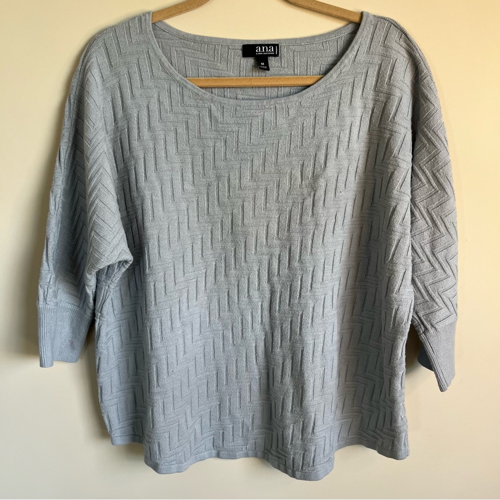 a.n.a 3/4 Sleeve Crew Neck Patterned Sweater - Grey - Plus Size 1X - EUC